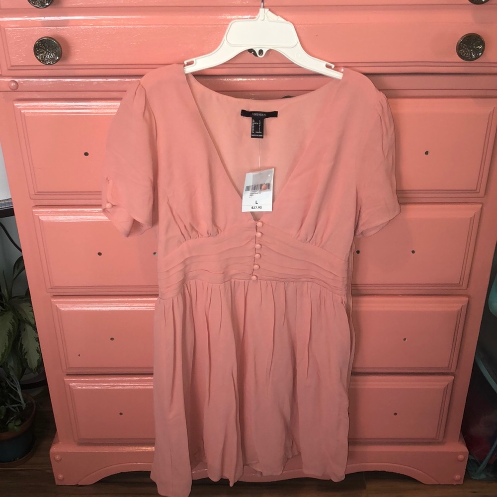 Forever 21 button dress with puff sleeves NW